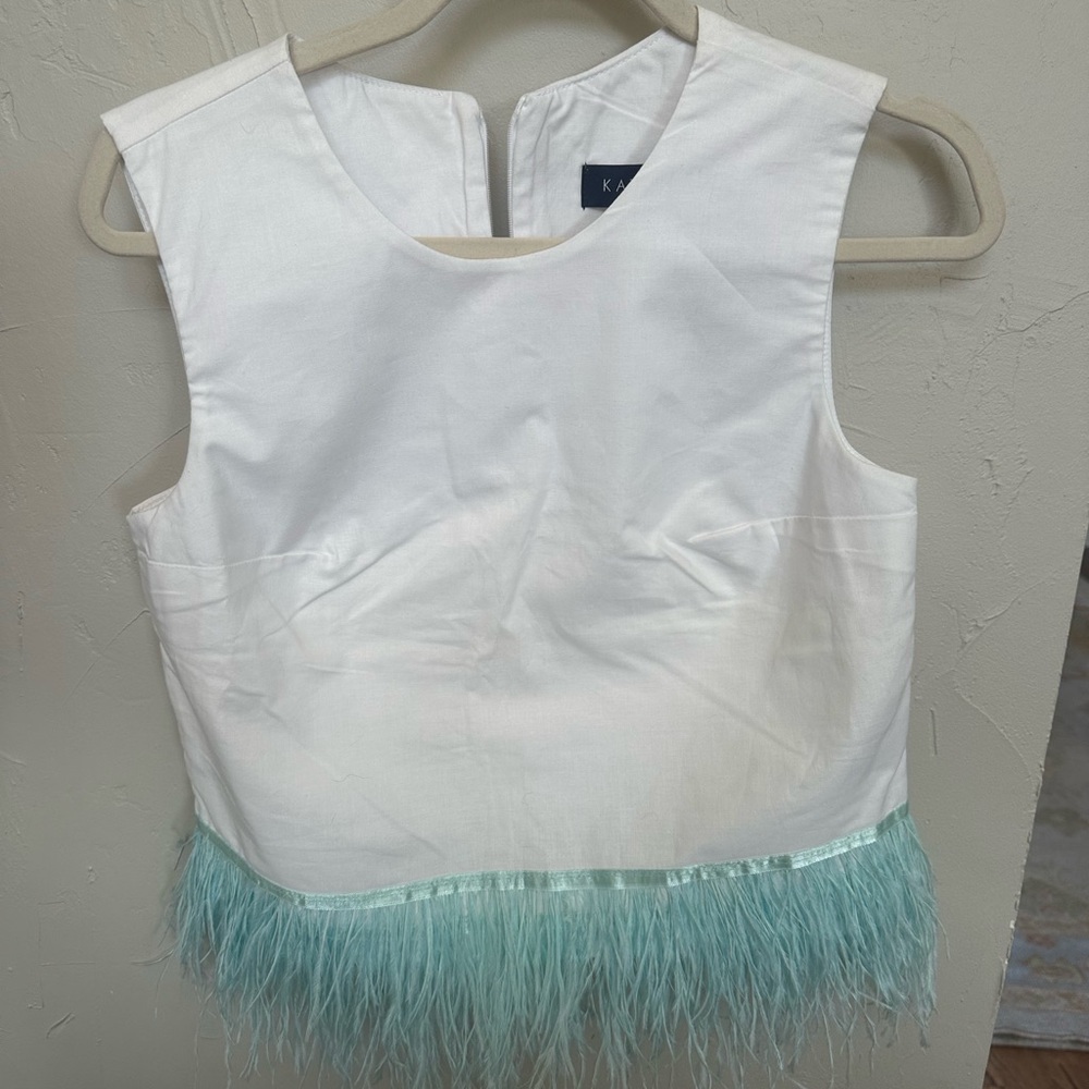 Katie K White Top with Feather Detail